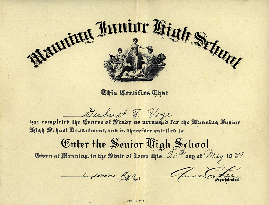 Junior High diploma 1937